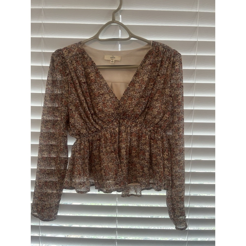 Women's Entro floral Peasant Blouse Size S peplum long sleeved